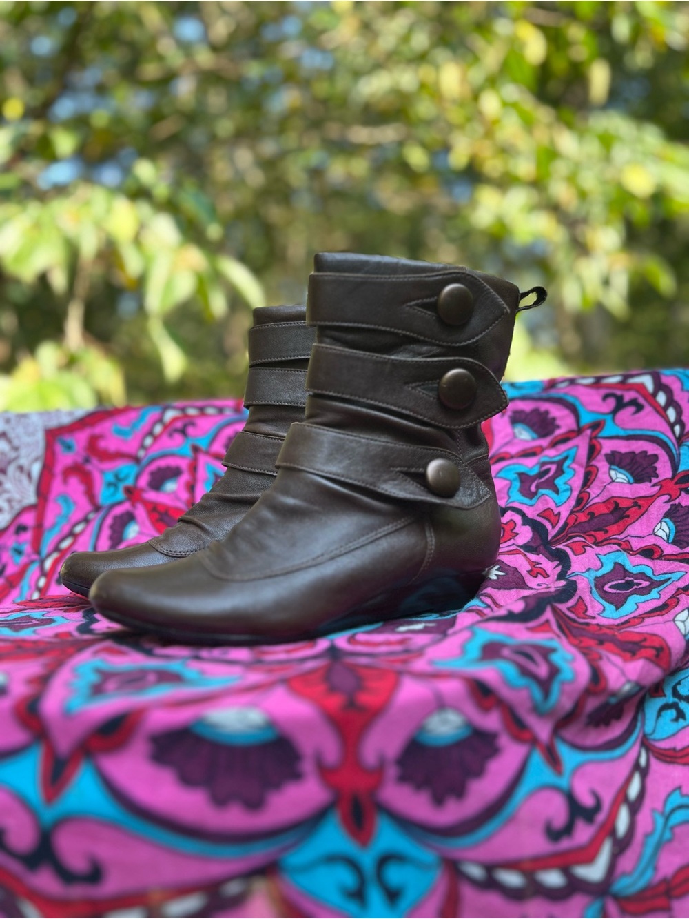 Indigo Dark Brown Button-Strap Ankle Booties